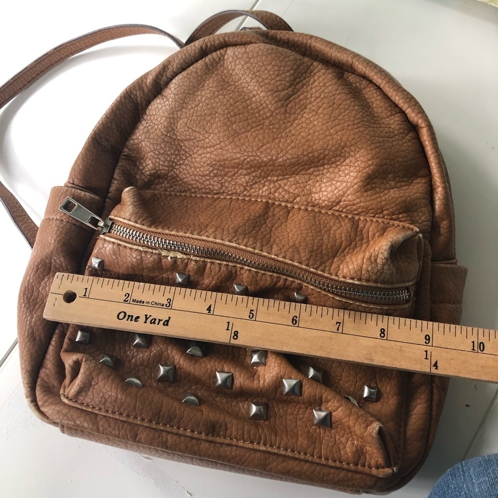 Beautiful Soft girl Vegan Studded Leather Backpack in Tan 9 by 10 inches - Picture 13 of 14